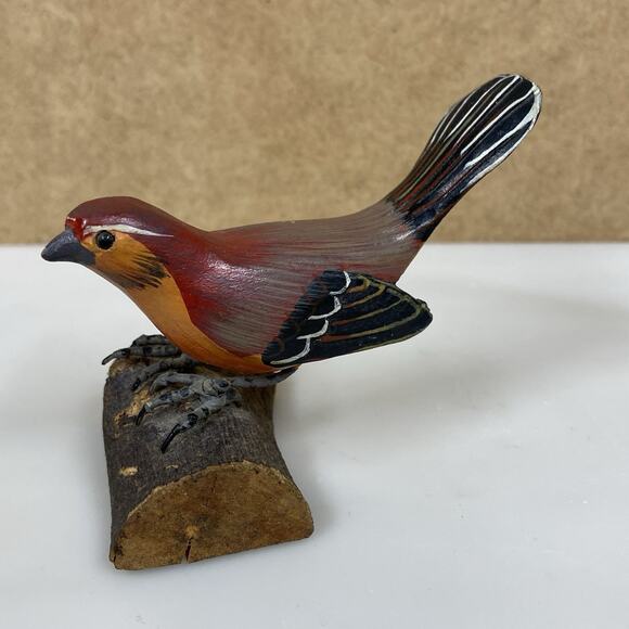 Vtg Mini Hand Painted Carved Wooden Finch Bird Figure Sculpture Folk Art - Picture 3 of 11